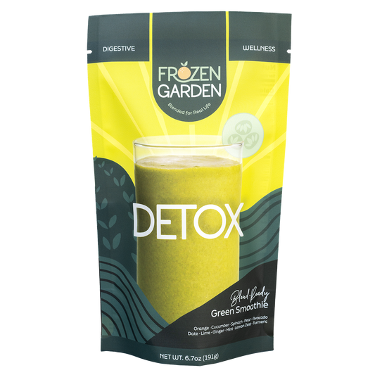 Detox smoothie pouch with cucumber, orange and spinach - Frozen Garden ready to blend detox smoothie.
