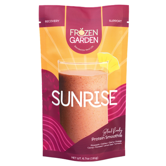 Sunrise smoothie pouch with cherry, pineapple and orange - Frozen Garden ready to blend tropical breakfast smoothie.