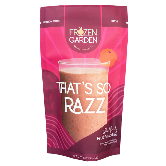 That’s So Razz smoothie pouch with raspberry, cherry and mango - Frozen Garden ready to blend berry smoothie.