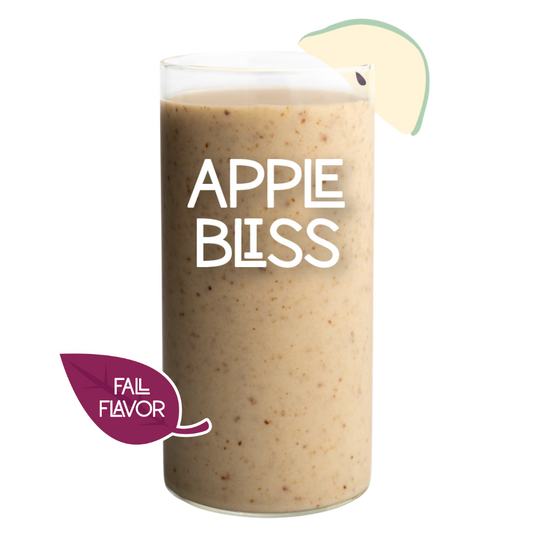 Blended Apple Bliss smoothie in glass - Frozen Garden apple and banana smoothie.