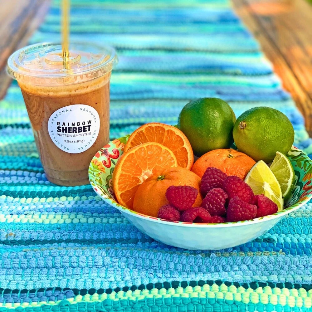 Rainbow Sherbet Protein Smoothie Lifestyle - Morning Protein Shake - Frozen Garden