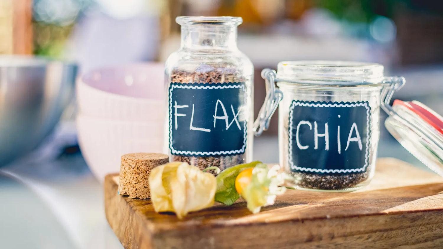 flax and chia seeds in bowl