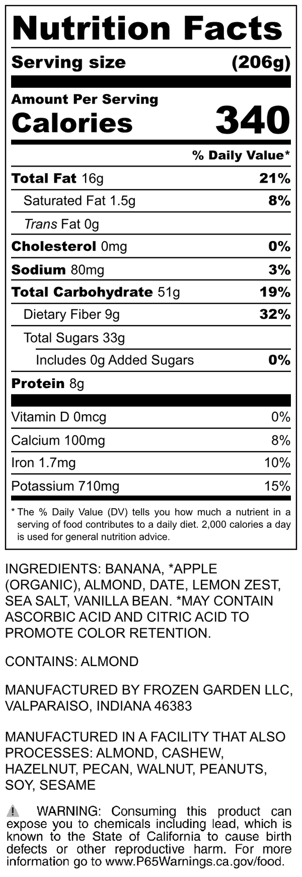 Nutrition Facts for Apple Bliss
