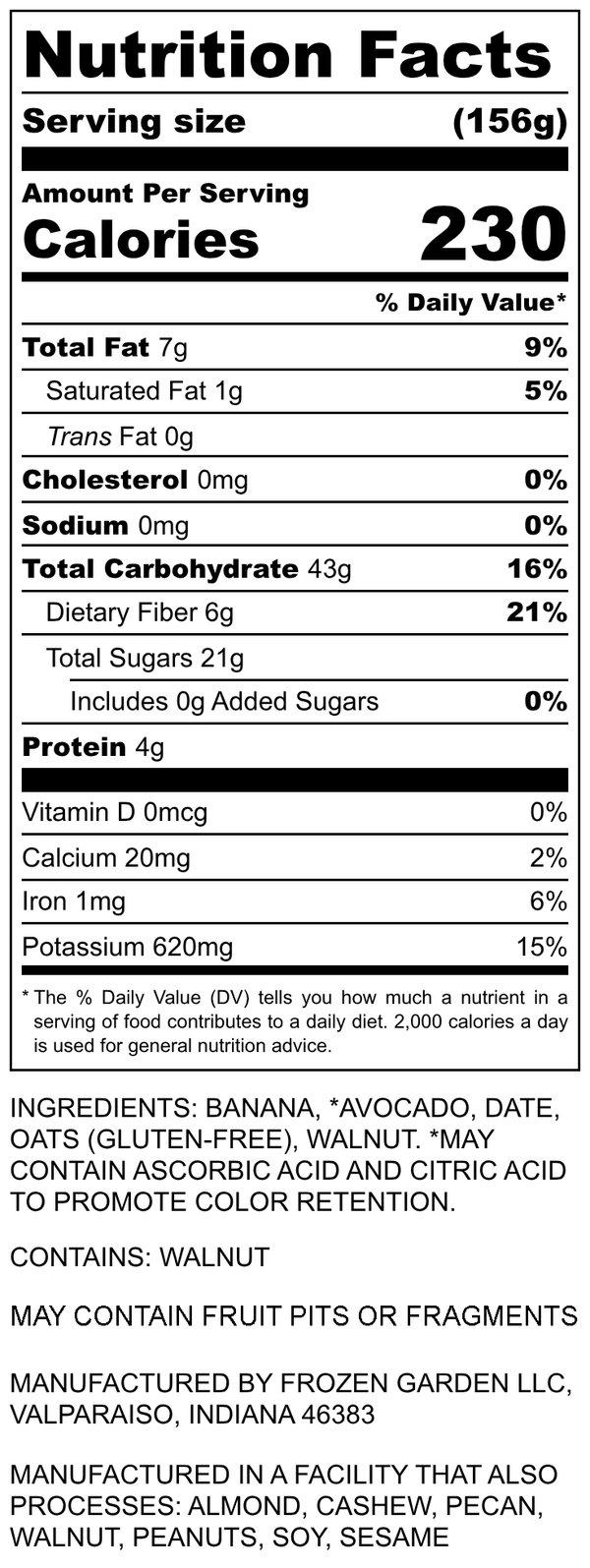 Nutrition Facts for Banana Bread