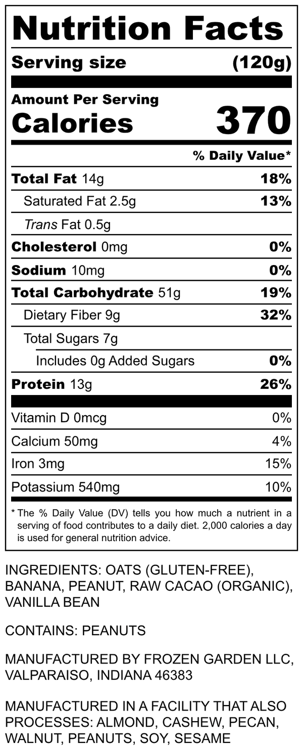 Nutrition Facts for Banana Cacao