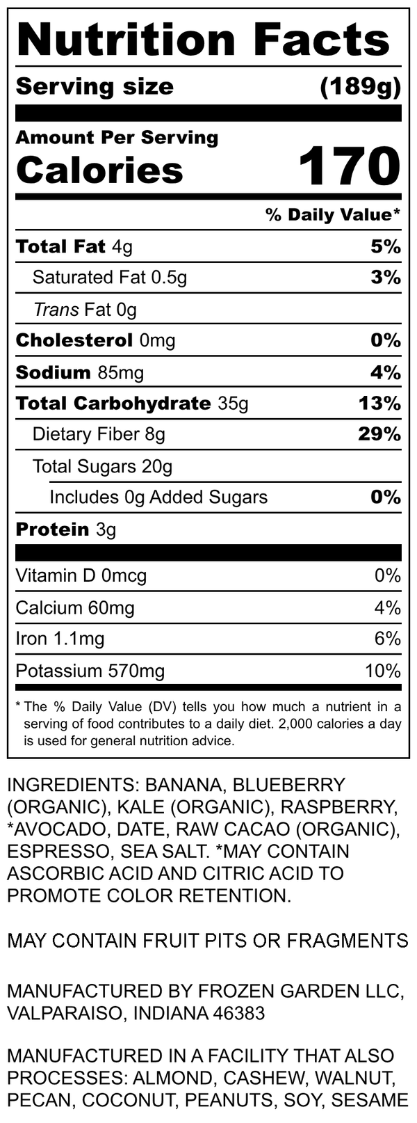 Nutrition Facts for Berry Choco-Latte