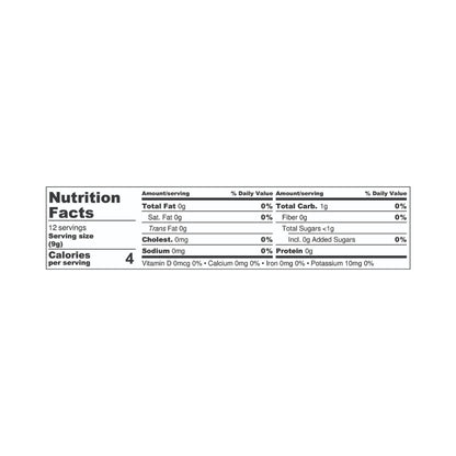 Blueberry-Lemon-Lavender Fusion Fusion Beverage Infuser nutrition facts. 12 servings in a pouch 4 calories per serving 0 grams totoal fat 0 grams saturated fat 0 grams trans fat 0 milligrams cholesterol 0 milligrams sodium 1 gram total carbohydrate 0 gram fiber less that 1 gram total sugars includes 0 grams added sugars 0 grams protein 0 micrograms vitamin d 0 milligram calcium 0 milligram iron 10 milligram potassium