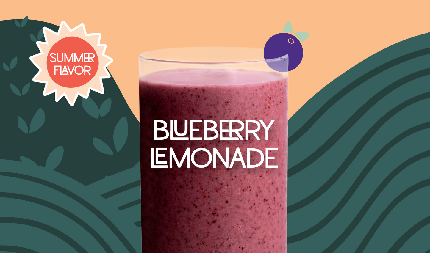 Blended Blueberry Lemonade smoothie in glass, deep purple color with blueberry design - Frozen Garden healthy fruit smoothie.