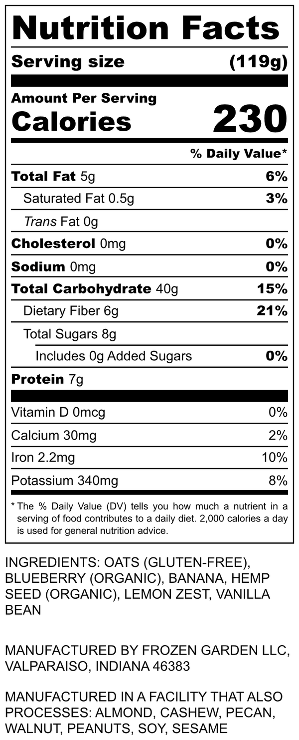 Nutrition Facts for Blueberry Hemp