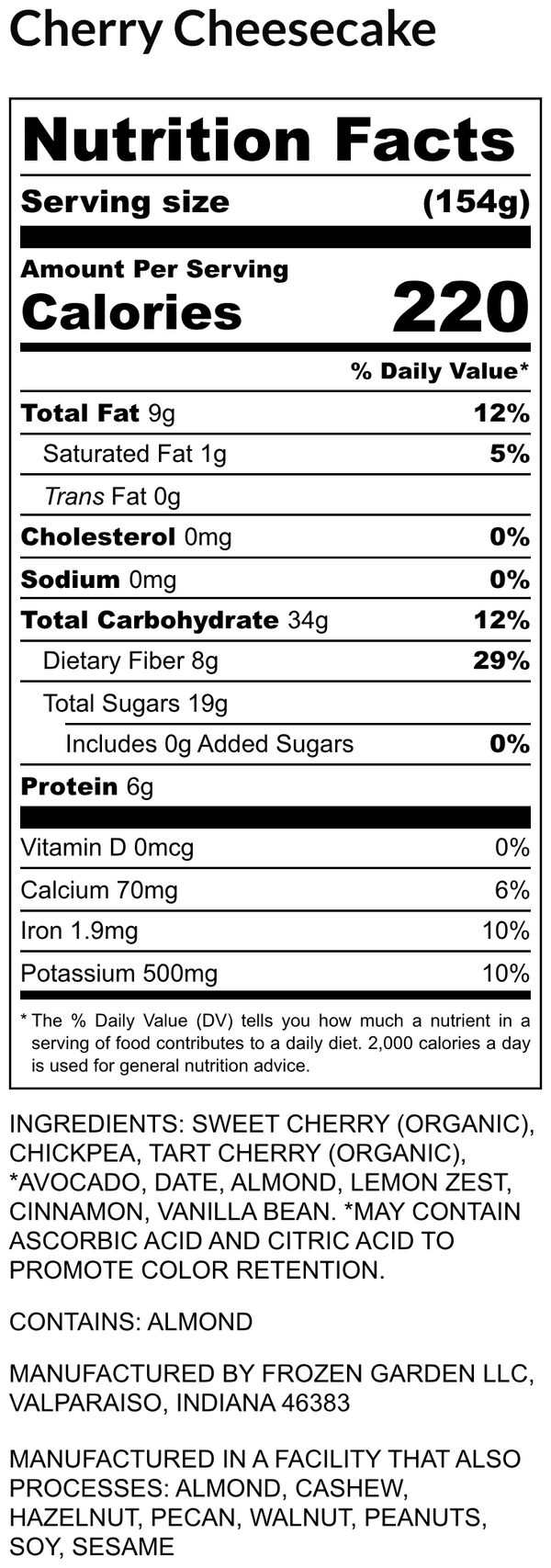 Nutrition Facts for Cherry Cheesecake