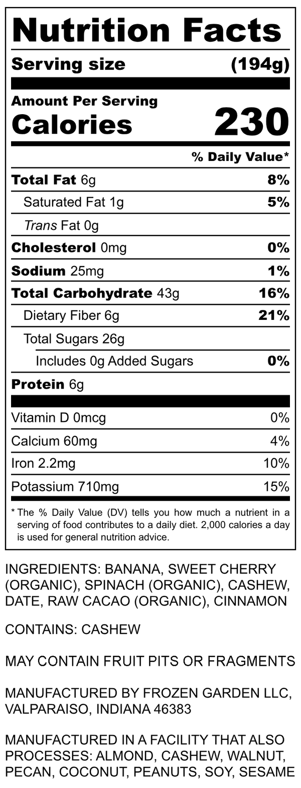 Nutrition Facts for Chocolate Dream