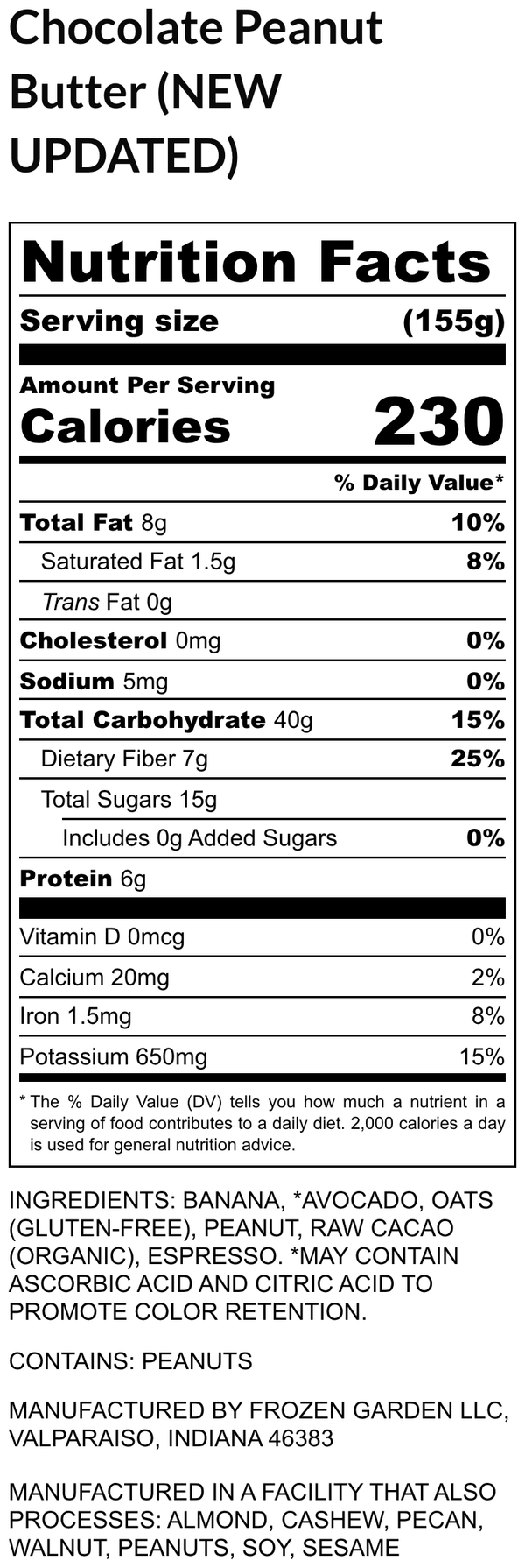 Nutrition Facts for Chocolate Peanut Butter