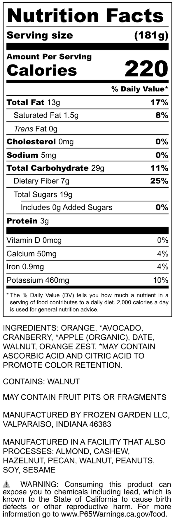 Nutrition Facts for Cran-Orange