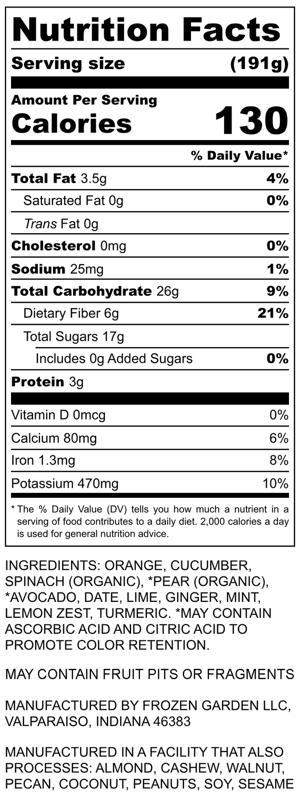 Nutrition Facts for Detox