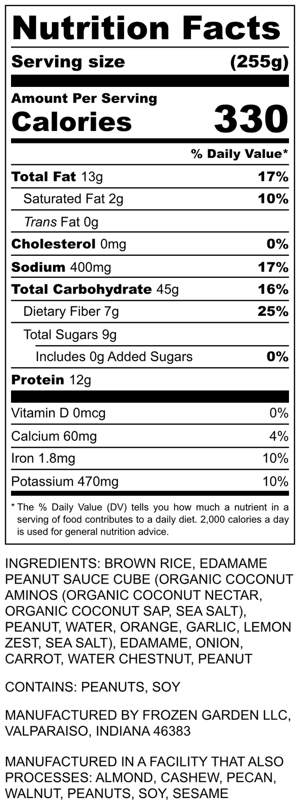 Nutrition Facts for Edamame Peanut