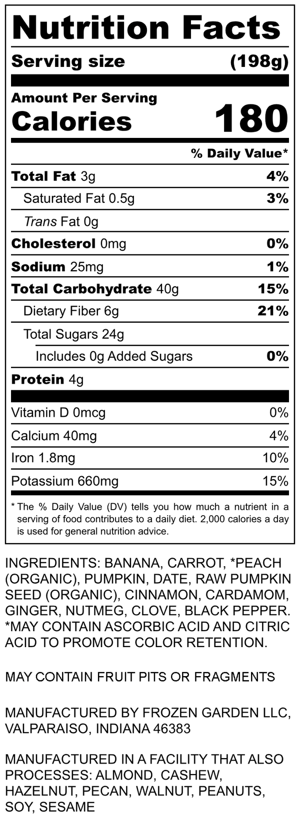 Nutrition Facts for Golden Harvest