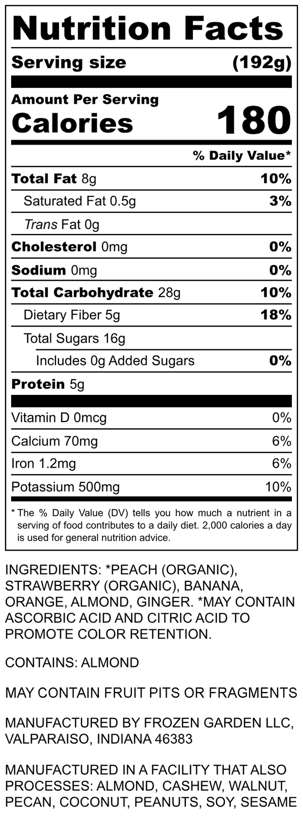 Nutrition Facts for Just Peachy
