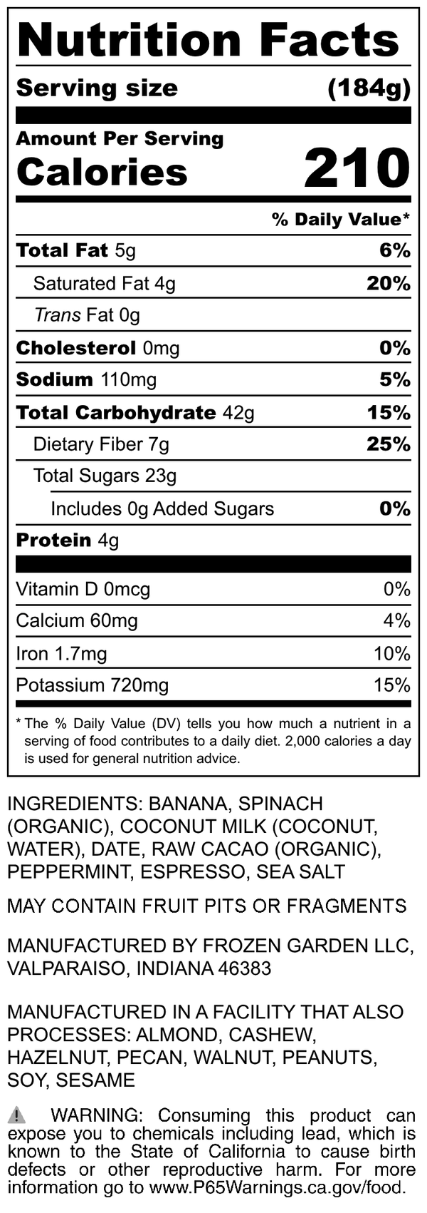 Nutrition Facts for Mocha Mint