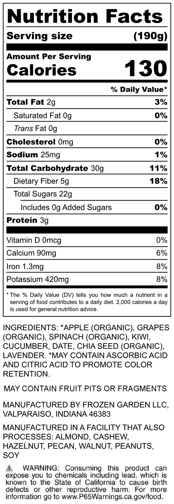 Nutrition Facts for Napa-licious