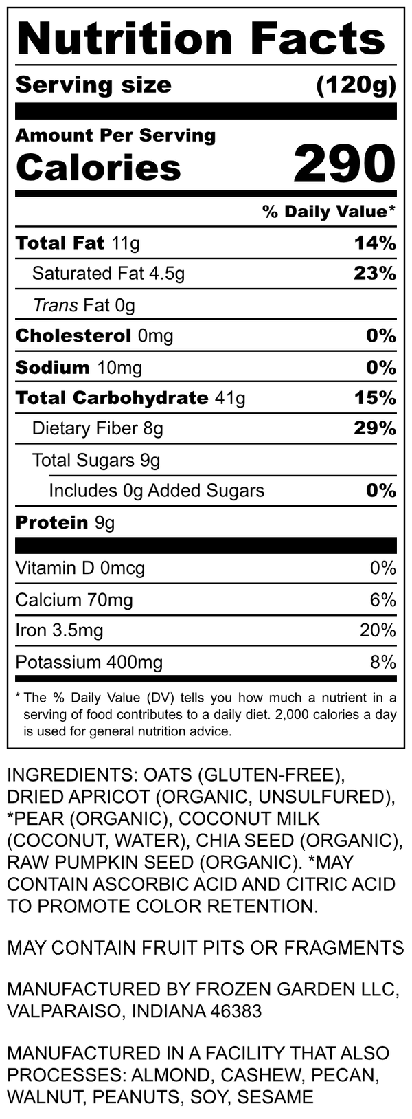 Nutrition Facts for Pear Apricot
