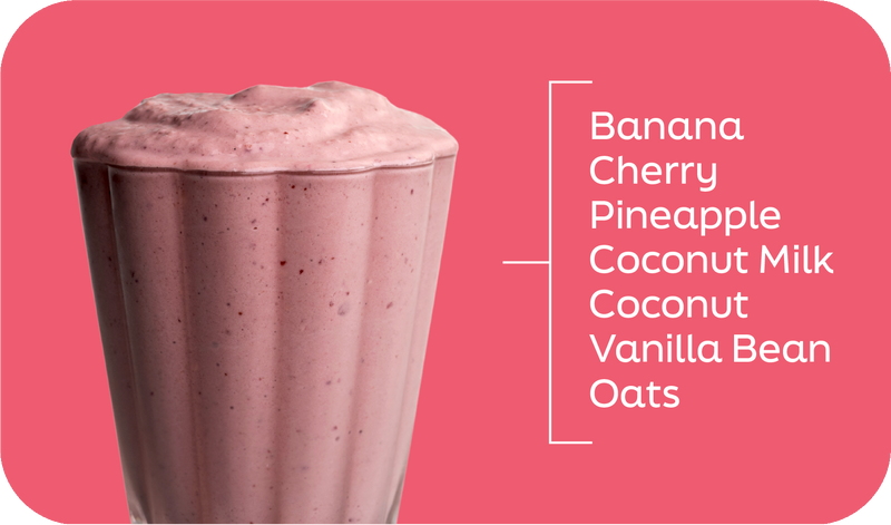 Banana Split Delite ingredients labeled in layers: banana, cherry, pineapple, coconut and vanilla bean - Frozen Garden.
