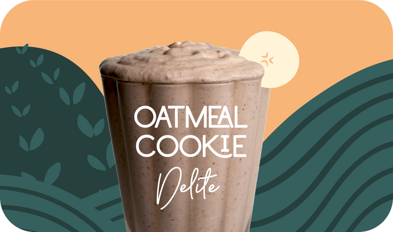 Oatmeal Cookie Delite served in glass, creamy beige color with oat design - Frozen Garden healthy frozen dessert.