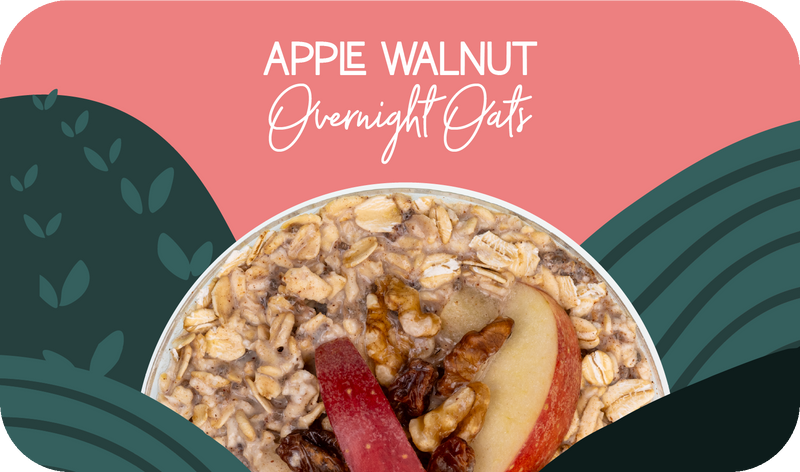 Apple Walnut Overnight Oats served in bowl, creamy texture with apple slices and walnuts - Frozen Garden healthy breakfast oats.