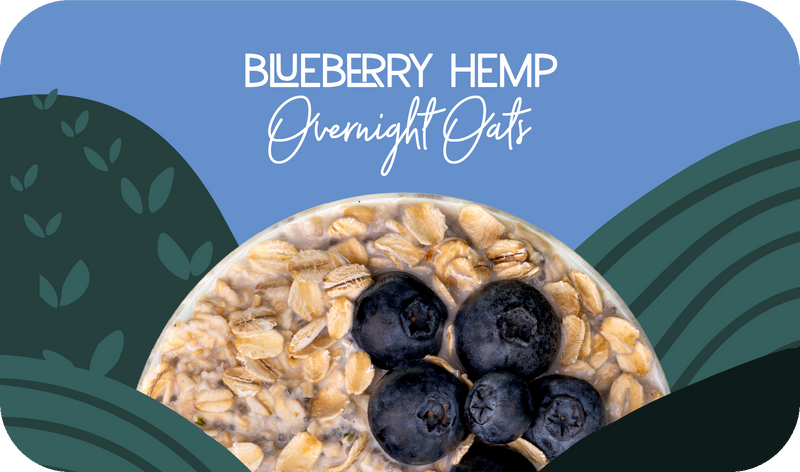 Blueberry Hemp Overnight Oats served in bowl, creamy texture with fresh blueberries and hemp seeds - Frozen Garden healthy breakfast oats.