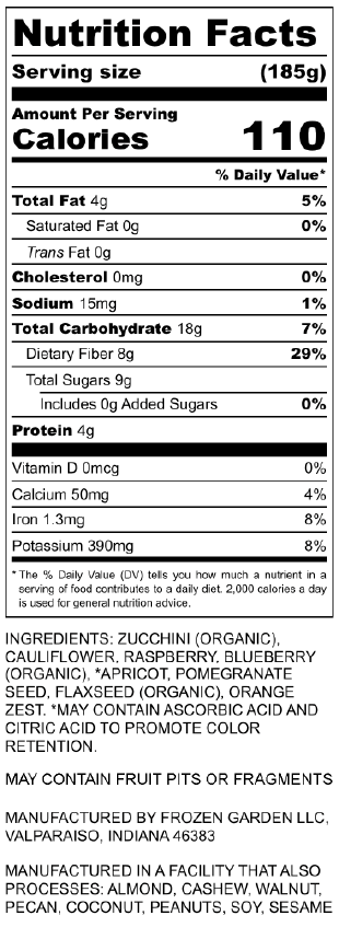 Berrikini keto berry smoothie nutrition facts and ingredient list - Frozen Garden.