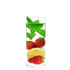 Strawberry-Lemon-Basil Fusion Beverage Infuser ingredients floating in water in a clear glass