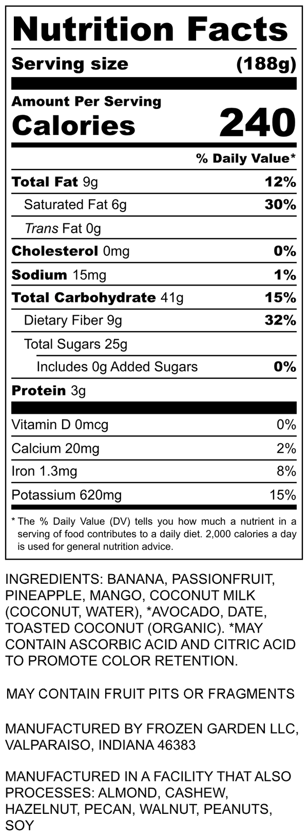 Nutrition Facts for Summer Fling