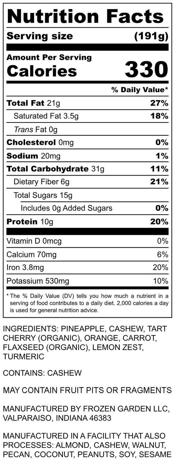 Nutrition Facts for Sunrise