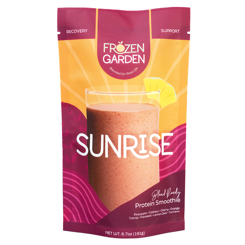 Sunrise smoothie pouch with cherry, pineapple and orange - Frozen Garden ready to blend tropical breakfast smoothie.