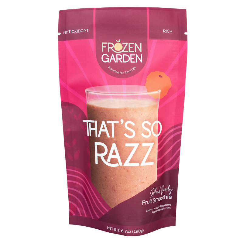 That’s So Razz smoothie pouch with raspberry, cherry and mango - Frozen Garden ready to blend berry smoothie.