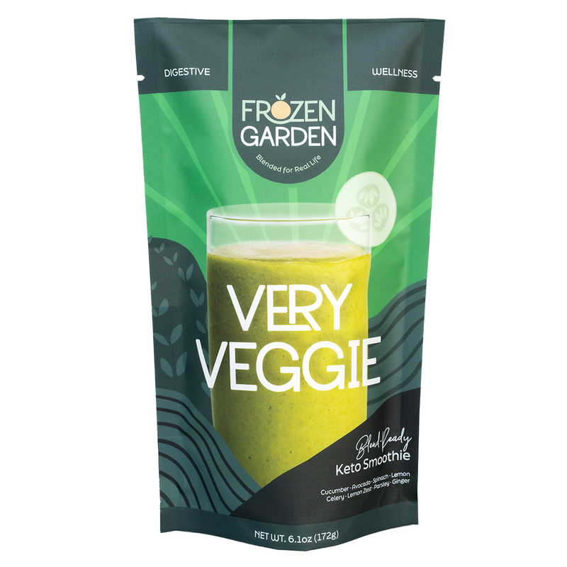 Very Veggie smoothie pouch with cucumber, avocado, spinach and lemon - Frozen Garden ready-to-blend keto smoothie.