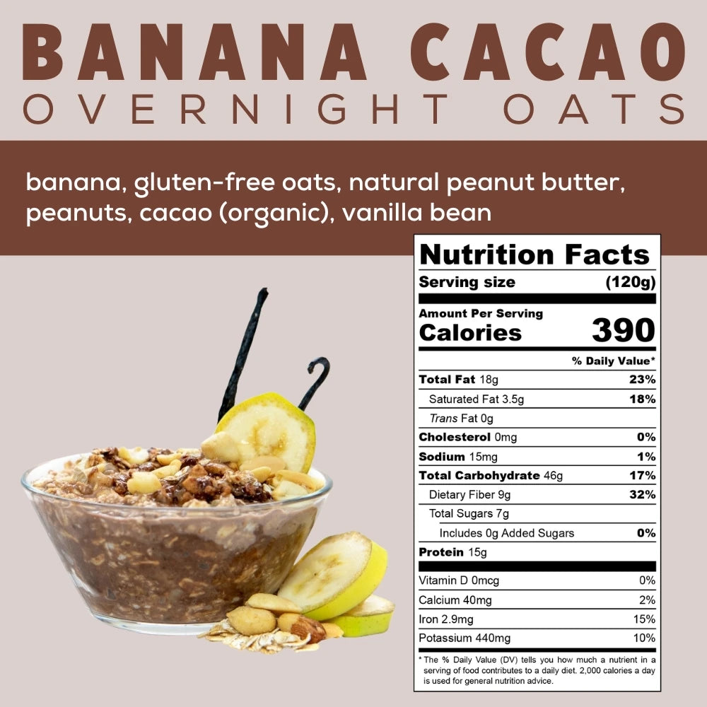 Banana Cacao Overnight Oats Info - Chocolate Peanut Butter Overnight Oats - Peanut Butter Banana Overnight Oats - Frozen Garden