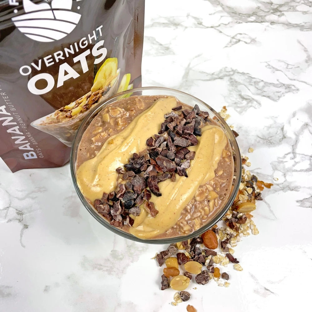 Banana Cacao Overnight Oats Lifestyle - Chocolate Peanut Butter Overnight Oats - Peanut Butter Banana Overnight Oats - Frozen Garden