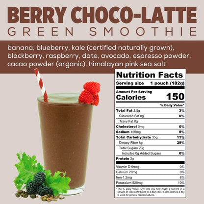 Berry Choco-Latte Green Smoothie Info - Mixed Berry Smoothie - Energy Smoothie - Frozen Garden