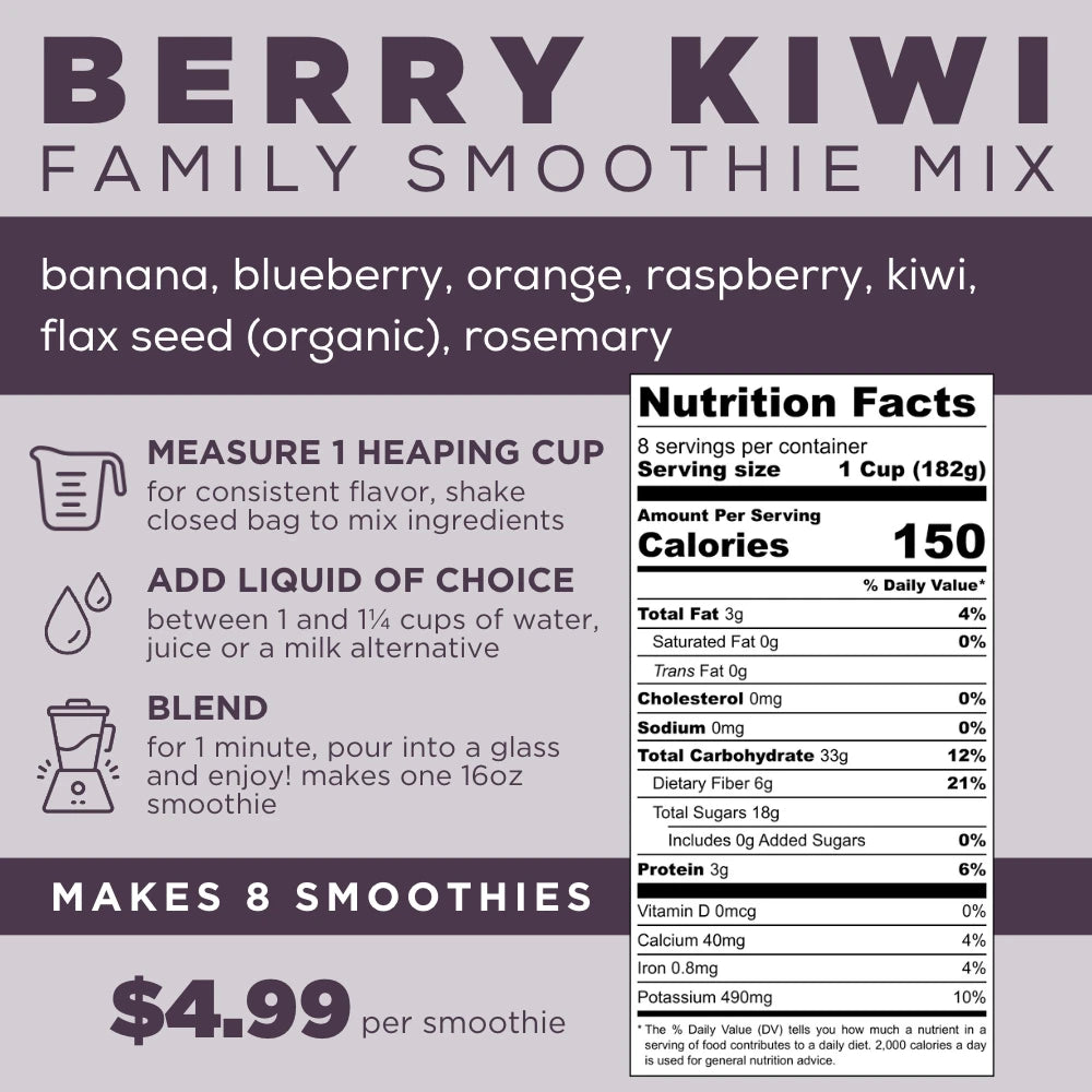 Berry Kiwi Family Smoothie Mix Information - Berry Banana Smoothie - Berry Kiwi Smoothie - Frozen Garden