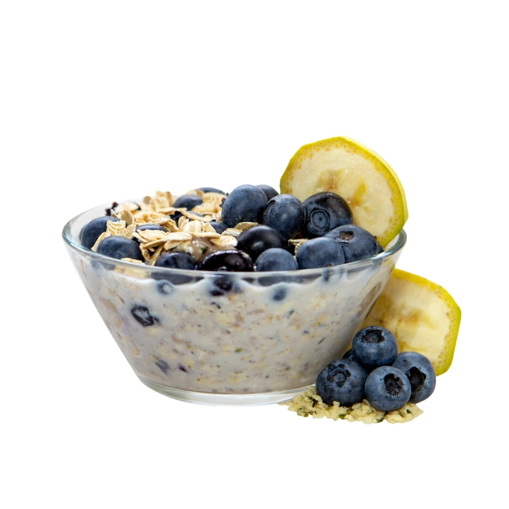 Blueberry Hemp Overnight Oats Prepared - Blueberry Overnight Oats - Overnight Blueberry Oats - Frozen Garden