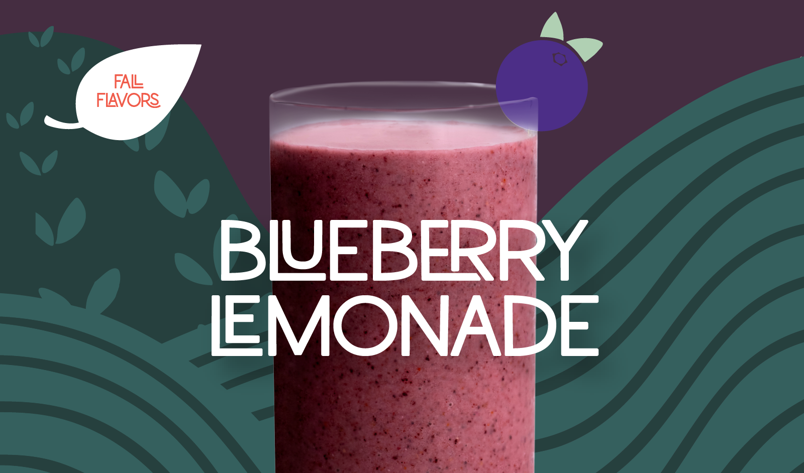 Blended Blueberry Lemonade smoothie in glass, deep purple color with blueberry design - Frozen Garden healthy fruit smoothie.