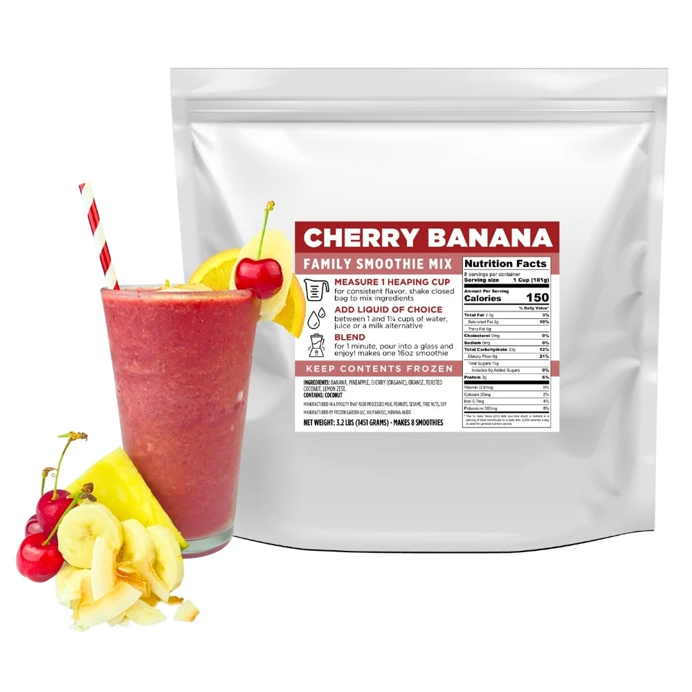 Cherry Banana Family Smoothie Mix Lifestyle - Cherry Banana Smoothie - Banana Split Smoothie - Frozen Garden