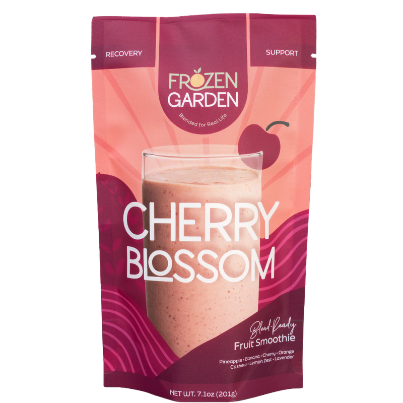 Cherry Blossom smoothie pouch with cherries, orange and banana - Frozen Garden ready to blend fruit smoothie.