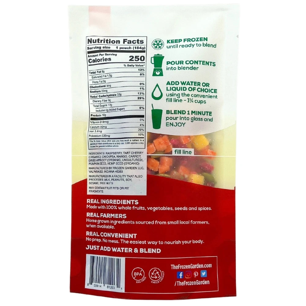 Cherry Bomb Protein Smoothie Pack Back - High Fiber Smoothie - Cherry Protein Smoothie - Frozen Garden