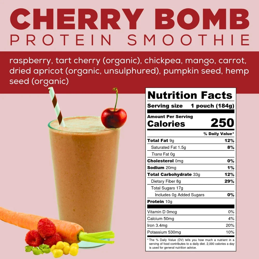 Cherry Bomb Protein Smoothie Info - High Fiber Smoothie - Cherry Protein Smoothie - Frozen Garden