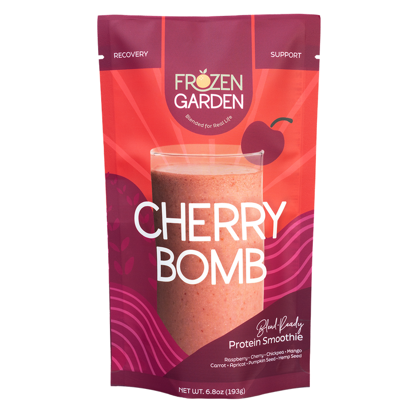 Cherry Bomb smoothie pouch with cherries, carrot and mango - Frozen Garden ready to blend fruit smoothie.