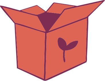 Illustration of compostable box and shipping liners used for Frozen Garden smoothie delivery