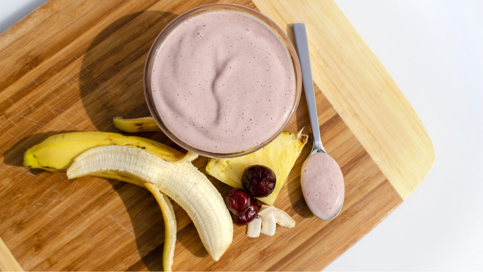 Banana Split dessert smoothie blended as a healthy dessert alternative