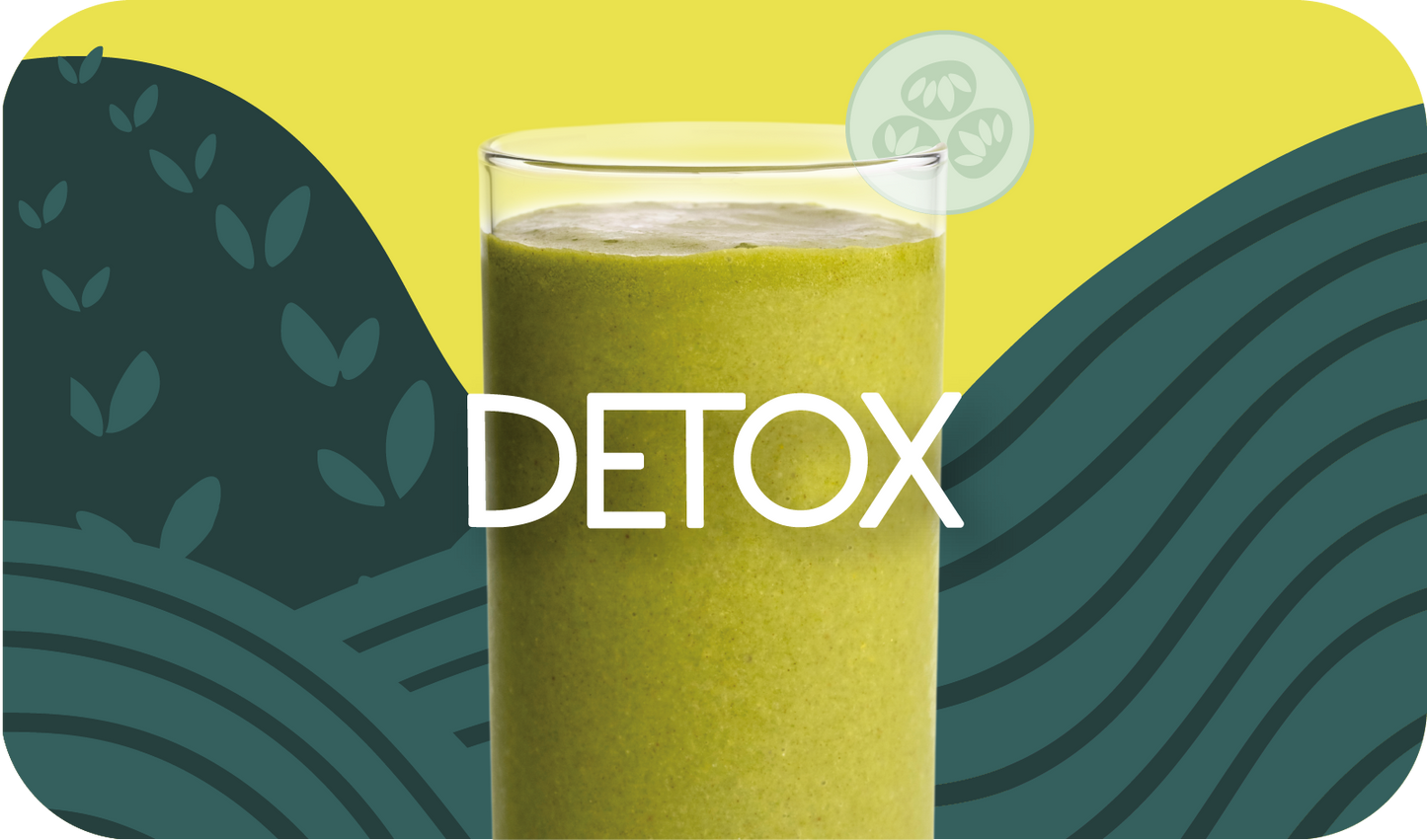 Blended Detox smoothie in glass, light green color with cucumber design - Frozen Garden healthy detox smoothie.