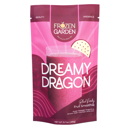Dreamy Dragon smoothie pouch with dragon fruit, mango and pineapple - Frozen Garden ready to blend tropical smoothie.